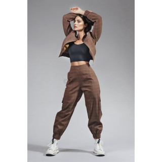 Women's Smart-Cargo checked suit with a zip-front jacket and cargo trousers with elasticated hems