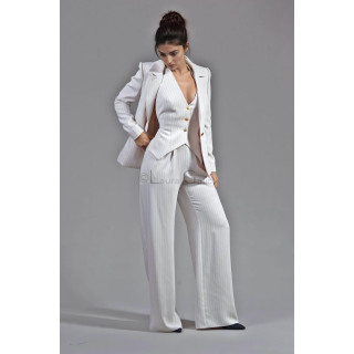 Ramona 3 piece suit with blazer, buttoned waistcoat and fine pinstripe trousers