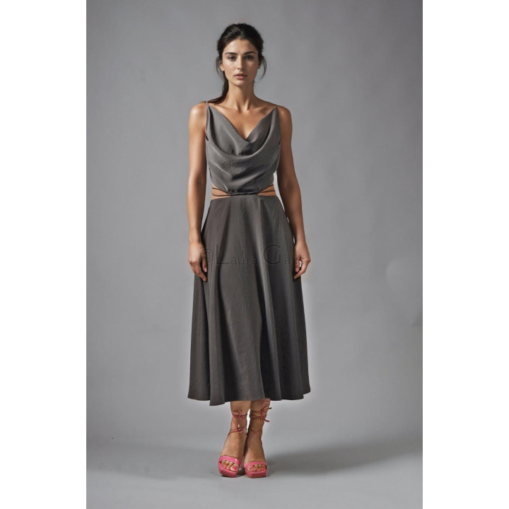 Citra viscose midi dress with cut-out waist and flared skirt