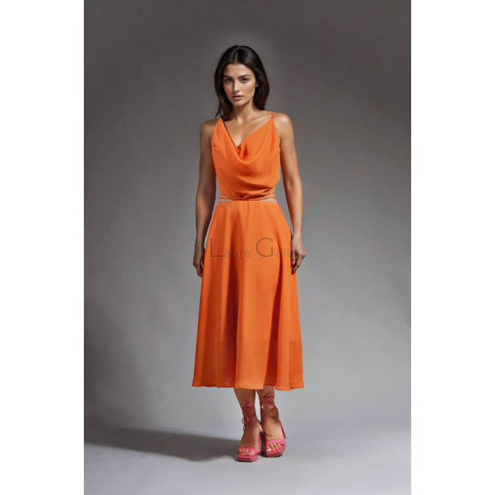 Front view of the Citra chiffon dress with slim straps and cutout waist details