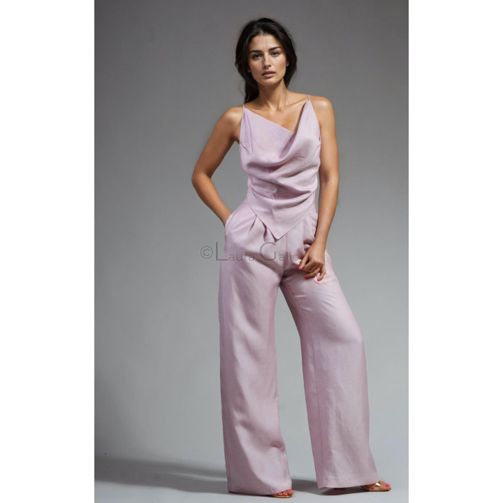 Top Sweet-Summer roz cu partea frontală drapată și bretele subțiri