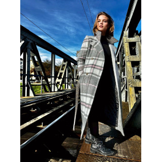 Romanita 3 long wool coat with a plaid panel and wide lapels