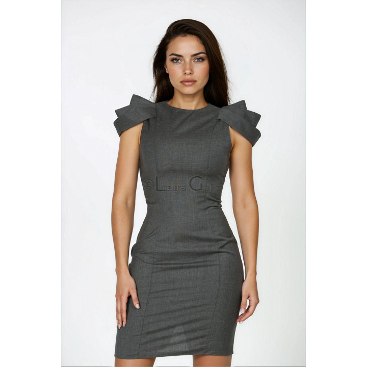 Grey Gema 4 dress with a fitted silhouette, rounded neckline and layered shoulder details
