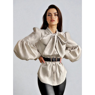 Luana shirt with a statement neck scarf, voluminous sleeves and button-front closure
