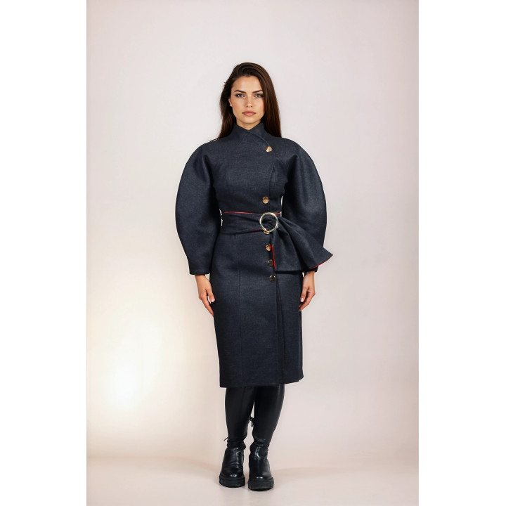 Persefona 2 women's coat with a wide belt and round buckle