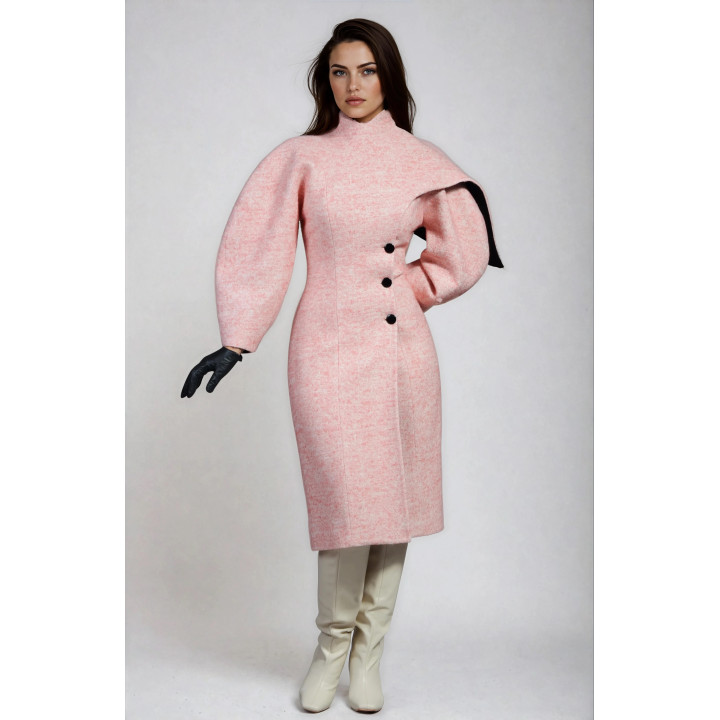 Persefona wool coat with voluminous sleeves and an asymmetric shoulder detail