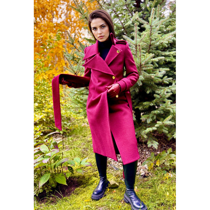 Romanita 2 coat with the belt untied and button fastening visible