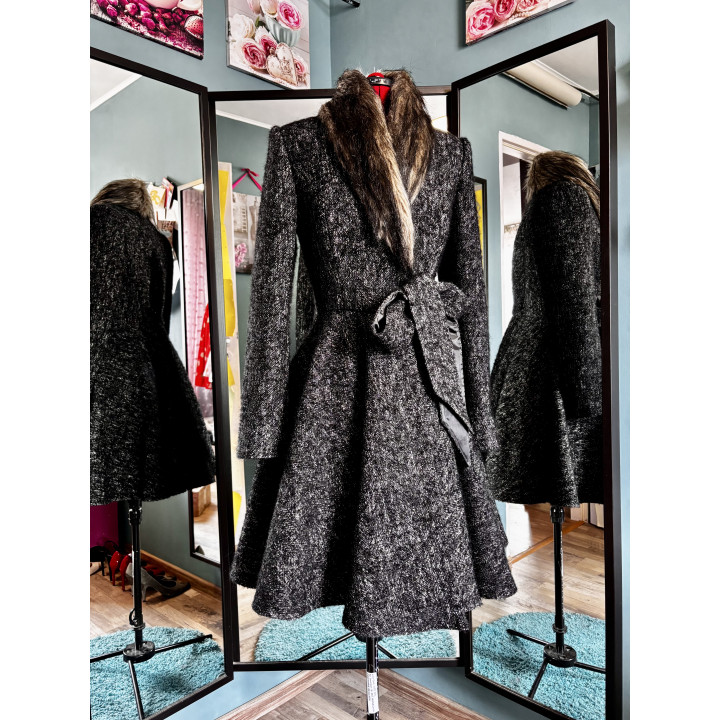 Women's Gaia 2 coat with a flared shape and dark fabric flecked with white