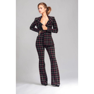 Ramona women's check suit with a fitted jacket and flared trousers in pink and light colours