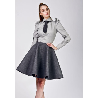Gina 2 charcoal grey mini skirt with a defined waist and voluminous A-line shape