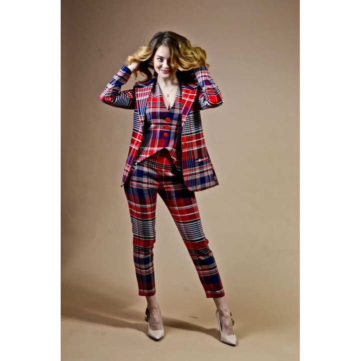 Women's Ramona 2 suit with jacket and trousers in red, navy, white and black checks