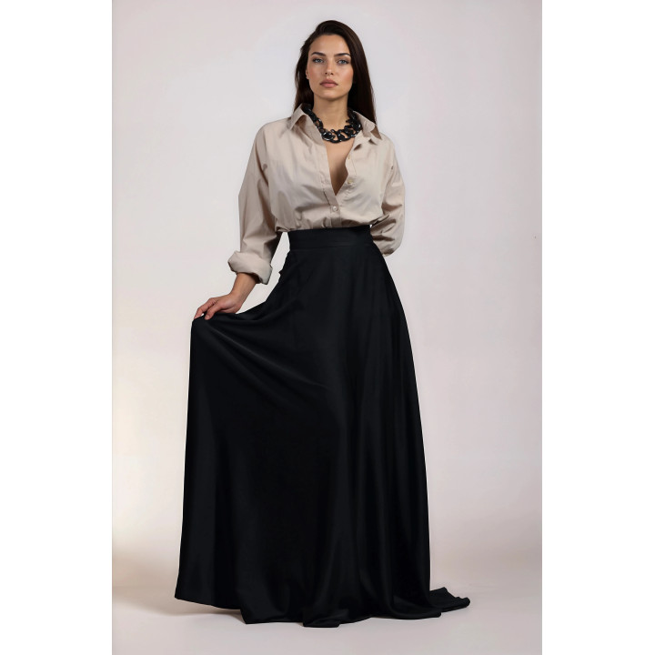 Fusta maxi neagră Hera 2 cu betelie fixă și siluetă amplă