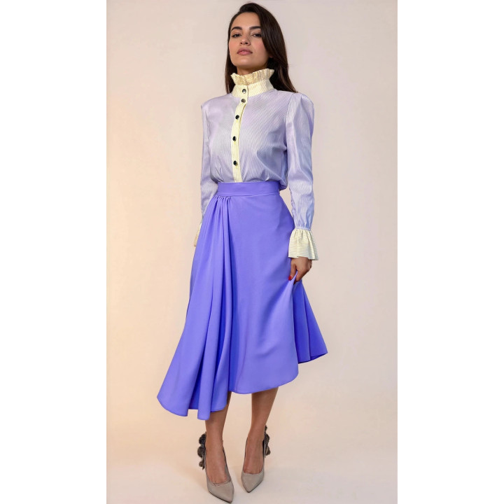 Fustă violetă asimetrică Runin, cu talie definită și falduri ample