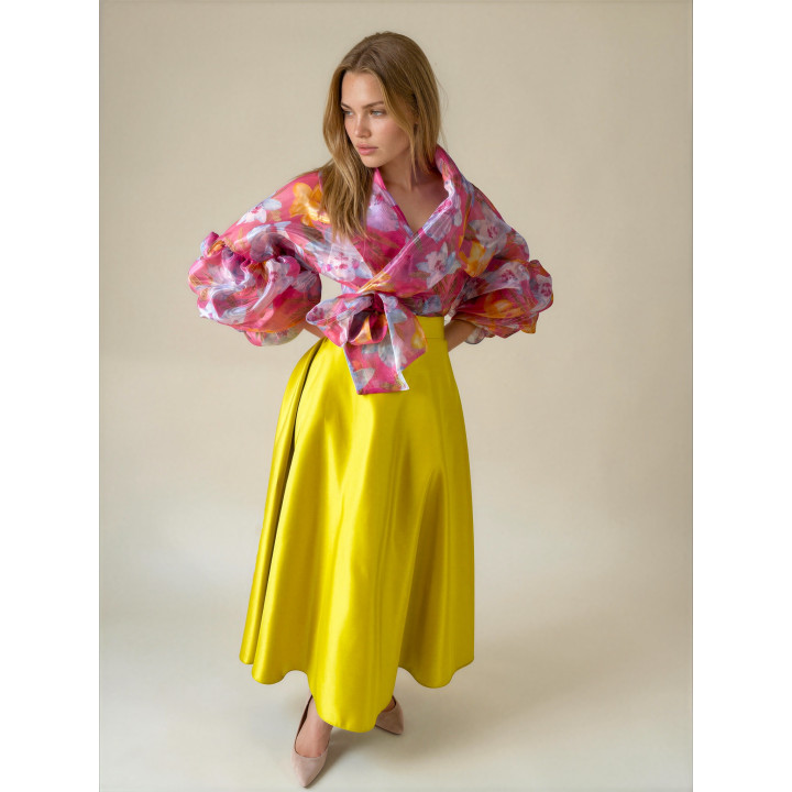 Olive 3 Organza shirt and skirt ensemble