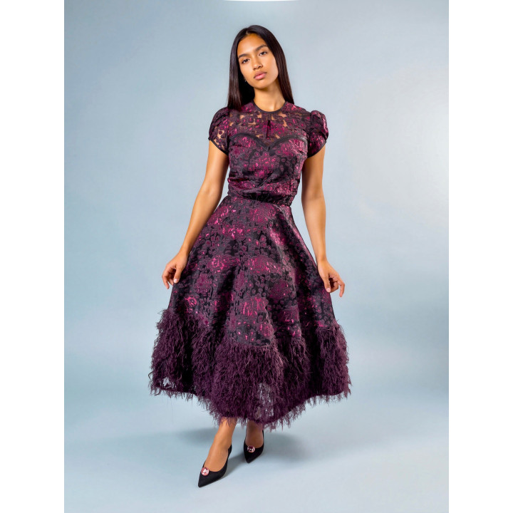 Floarea  Dress, embroided organza with feathers