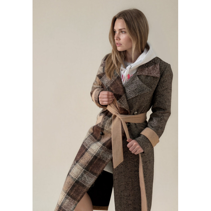 Romanita 3 women's wool coat, warm-toned fabric mix | Laura
